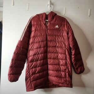 Women's Adidas Essential Down Hooded Parka - Wonder Red‎ - Size XL